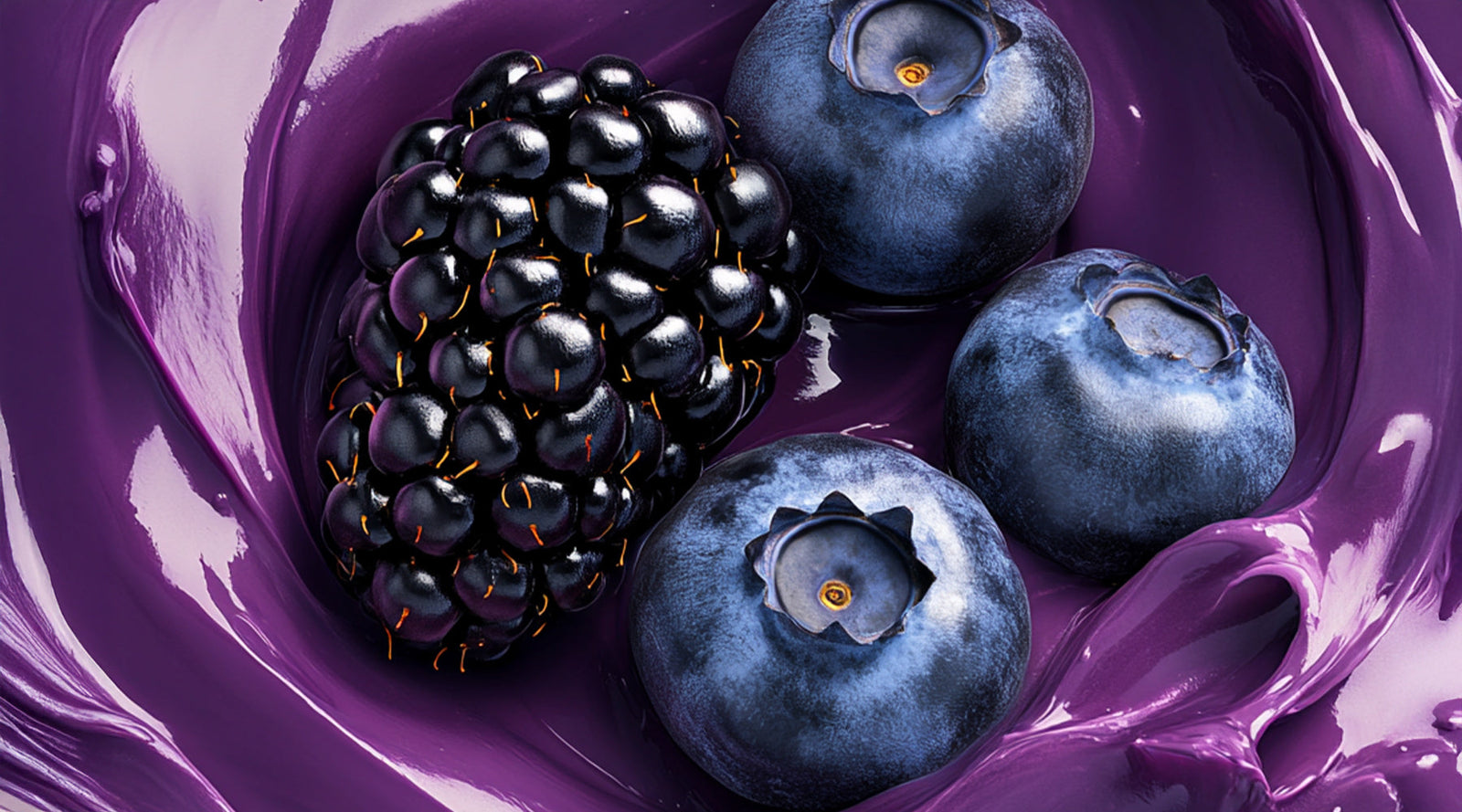 Blackberry and blueberries in a swirl of purple shampoo