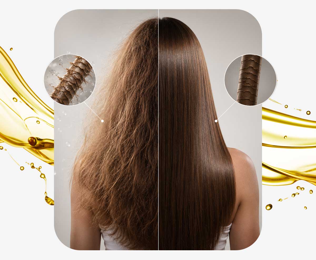 Frizzy hair versus smooth hair showing how humidity lifts the cuticle