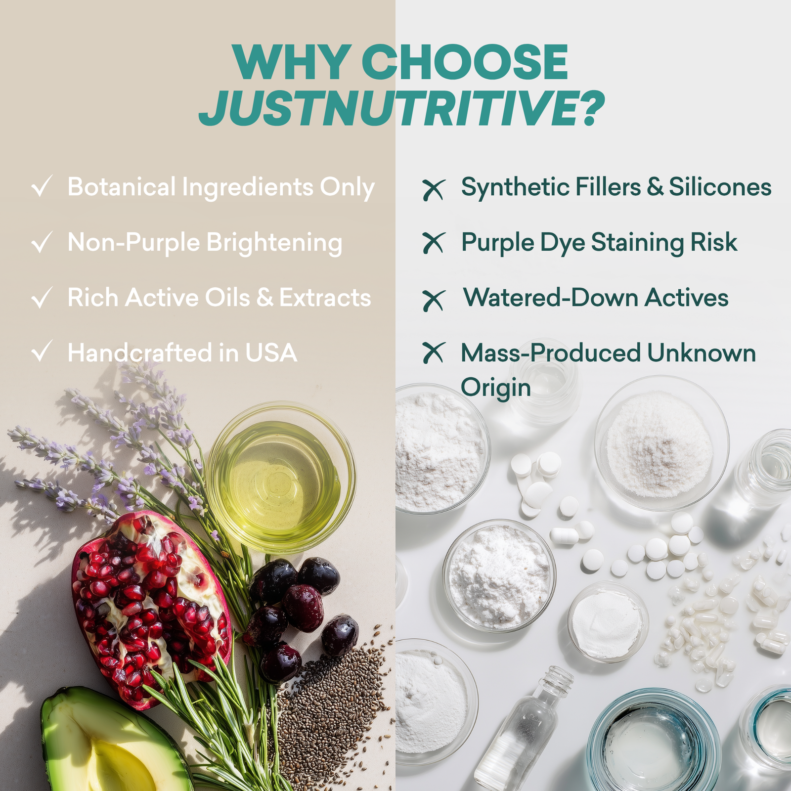 Comparison of JustNutritive products with alternatives on a light background