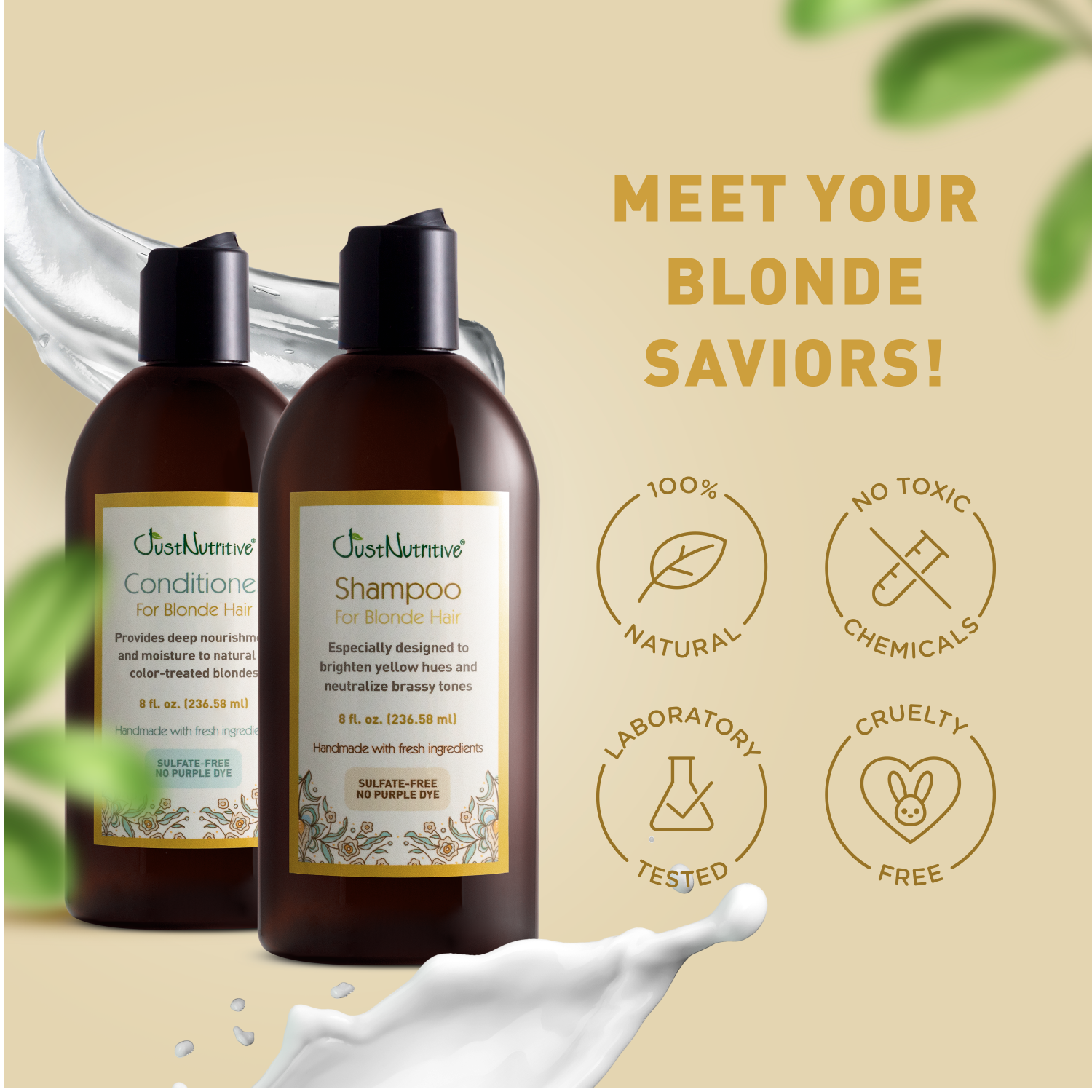 Two bottles of CosMedix hair care products with labels and branding on a beige background.