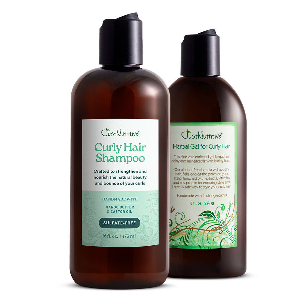 Just Nutritive Curly Hair Shampoo and Herbal Gel for Curly Hair, 8 oz bottle