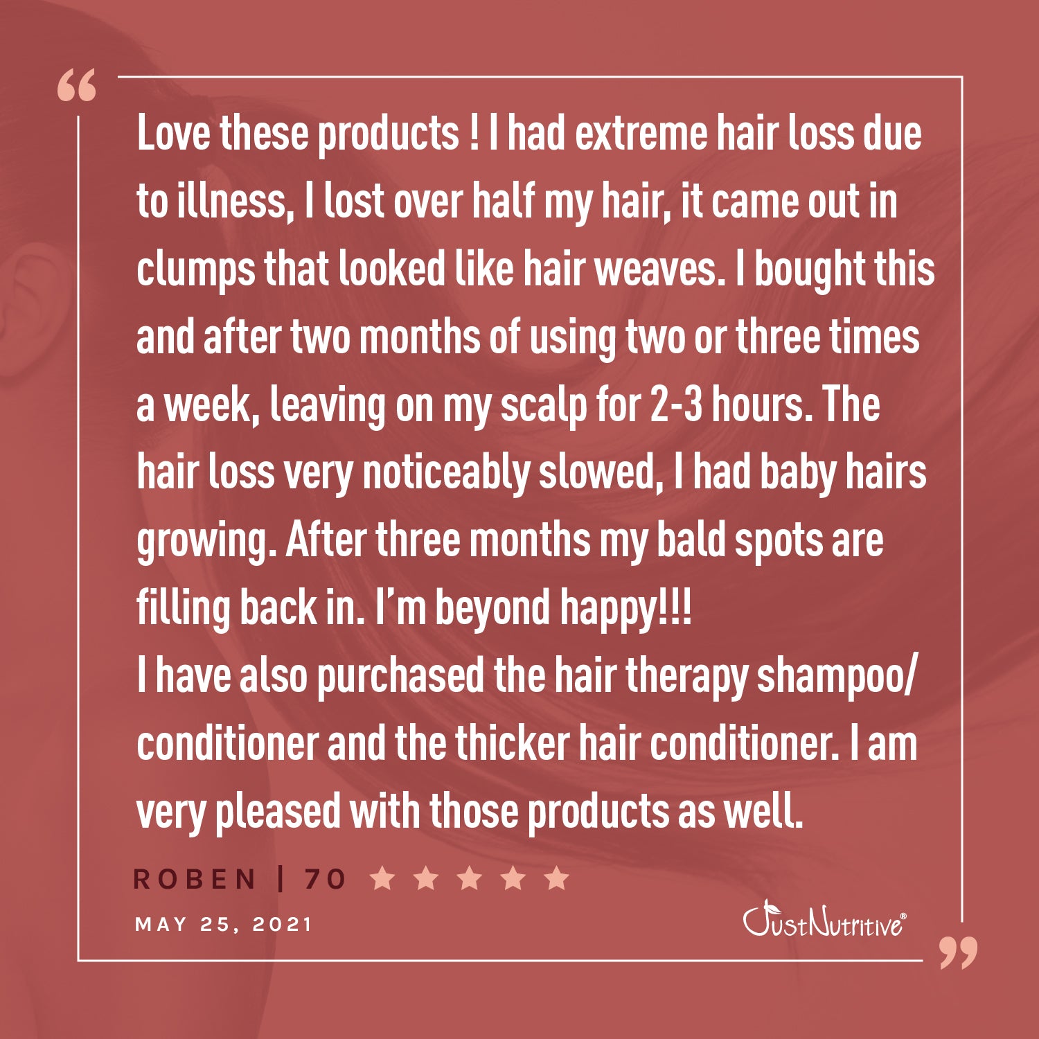 Product review with text on a red background