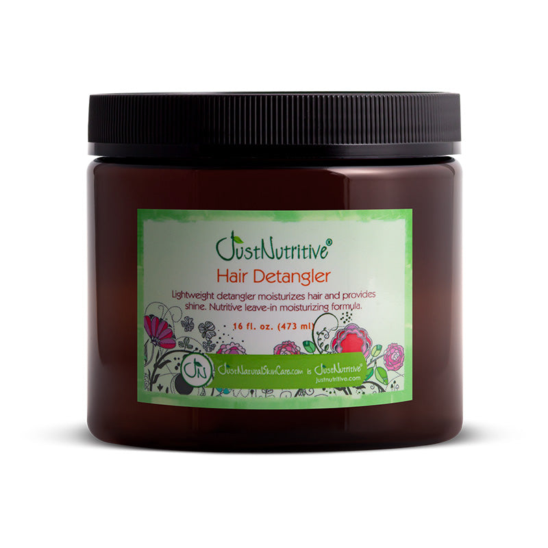 Jar of Just Nutritive Hair Detangler with a black lid on a white background