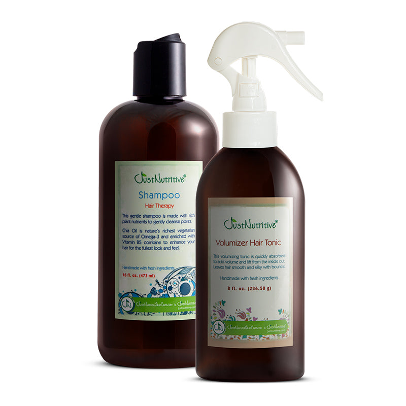 Just Nutritive Hair Therapy Shampoo and Volumizer Hair Tonic spray bottle