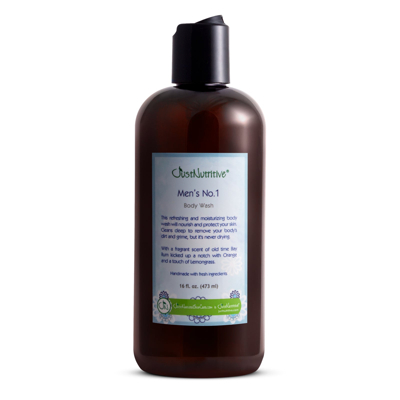 Just Nutritive Men's No. 1 Body Wash, 16 oz amber bottle