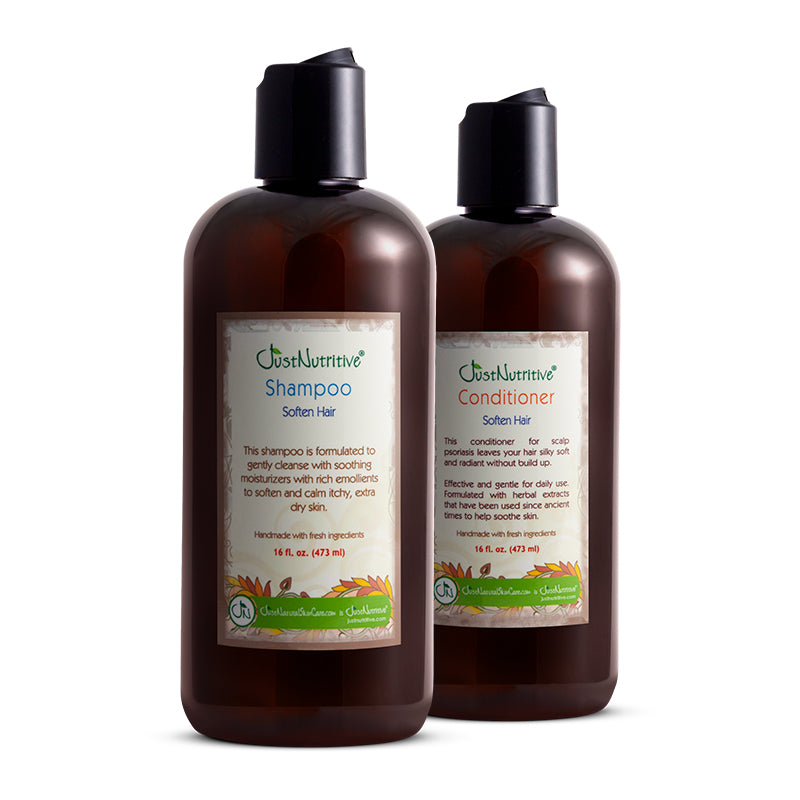 Just Nutritive Soften Hair Shampoo and Soften Hair Conditioner bottles
