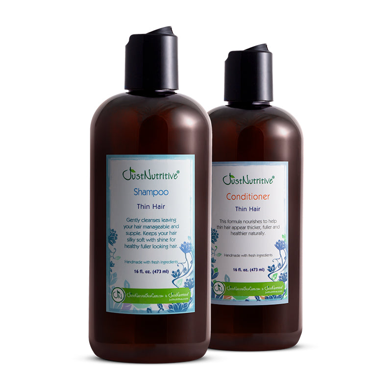 Just Nutritive Thin Hair Duo: Thin Hair Shampoo and Thin Hair Conditioner bottles