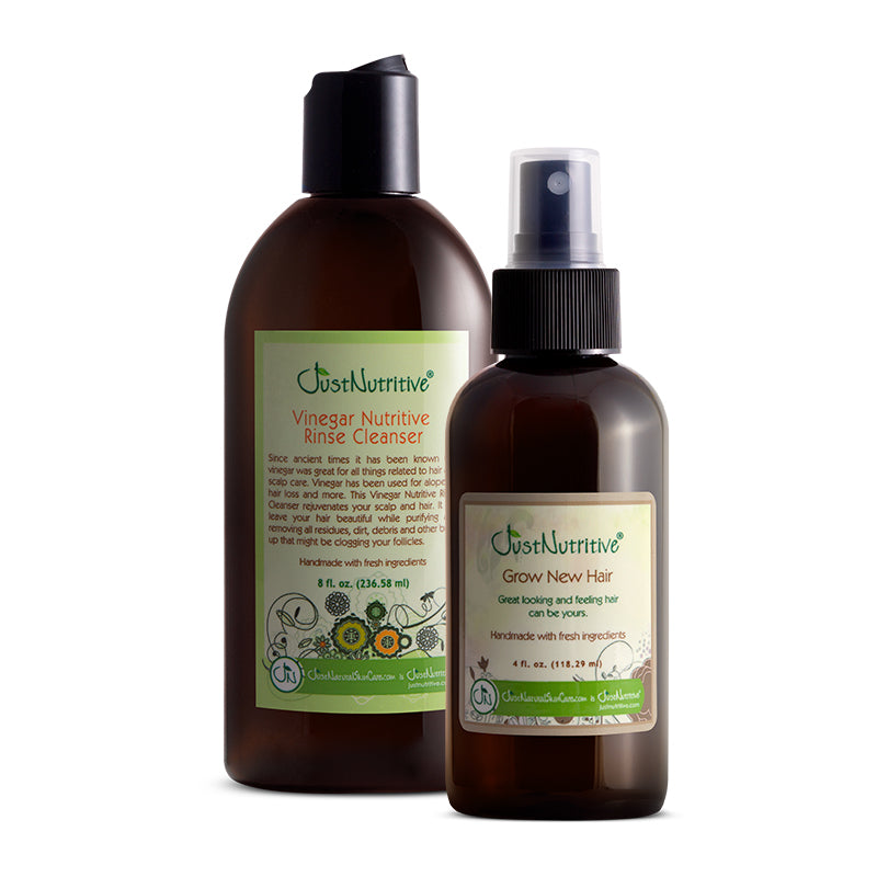 Just Nutritive Vinegar Nutritive Rinse Cleanser and Grow New Hair Treatment spray bottle
