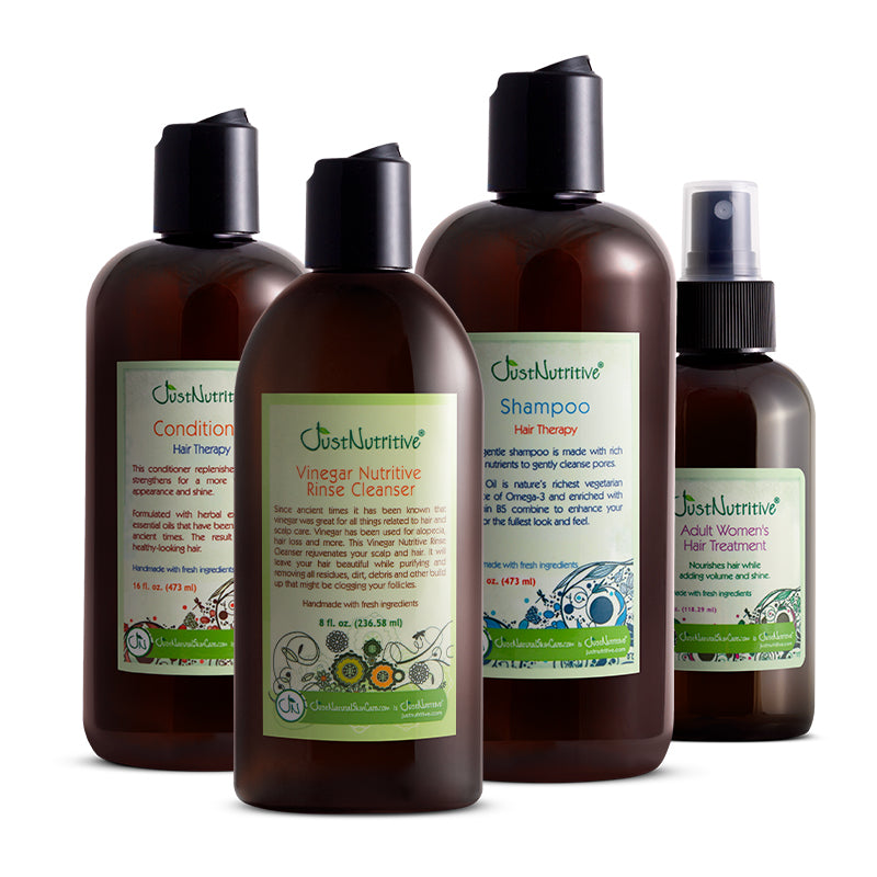 Just Nutritive kit: Hair Therapy Shampoo and Conditioner, Vinegar Nutritive Rinse Cleanser and Adult Women's Hair Treatment