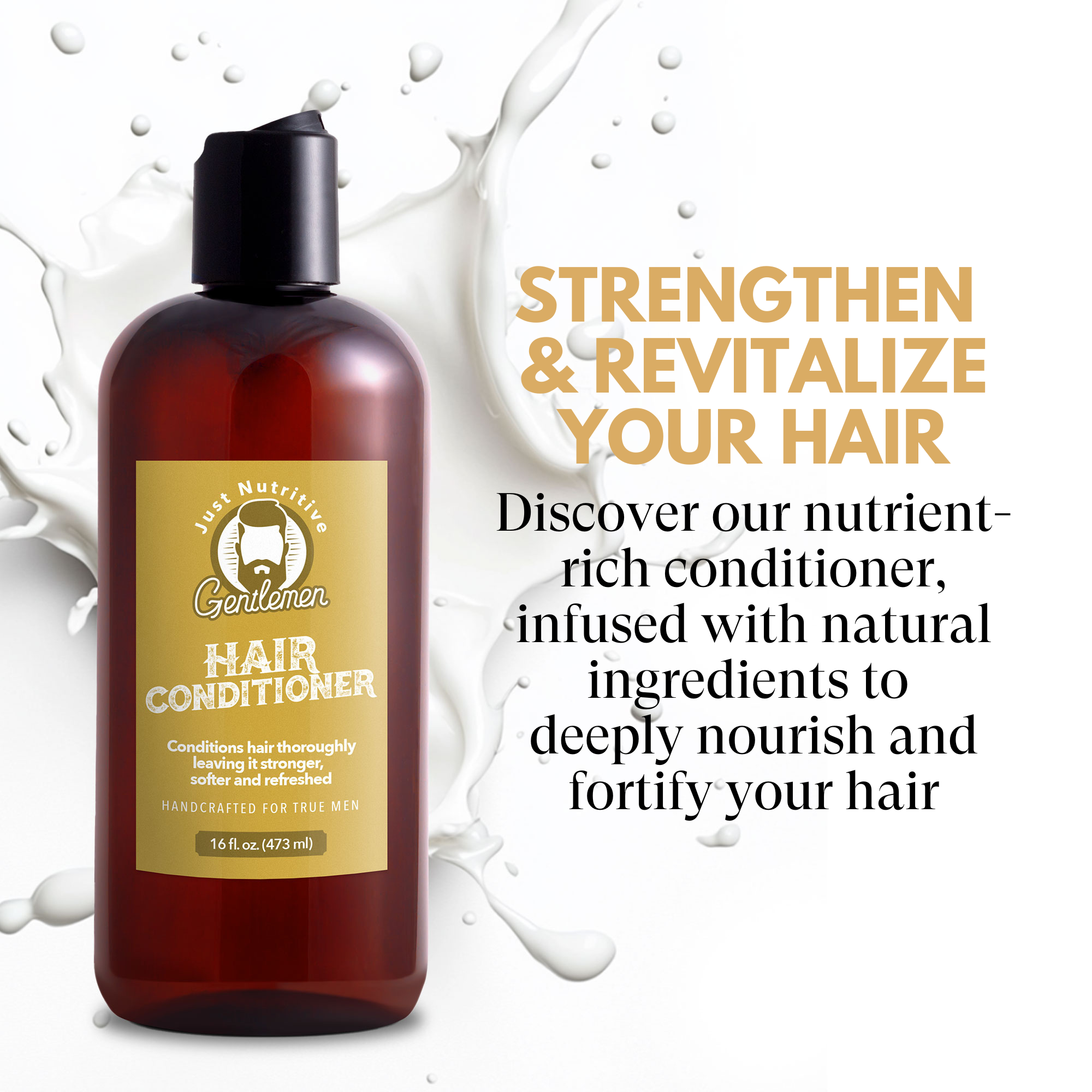 Hair conditioner bottle with text on a white background