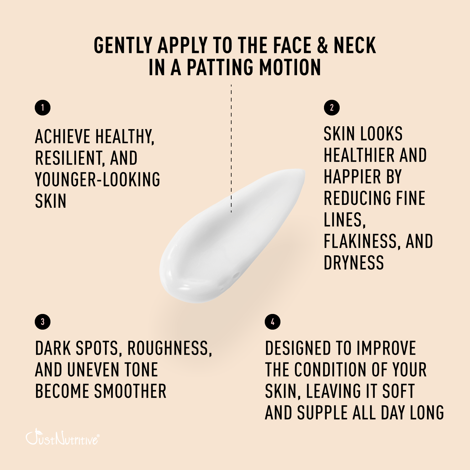 Cosmetic product application instructions on a beige background