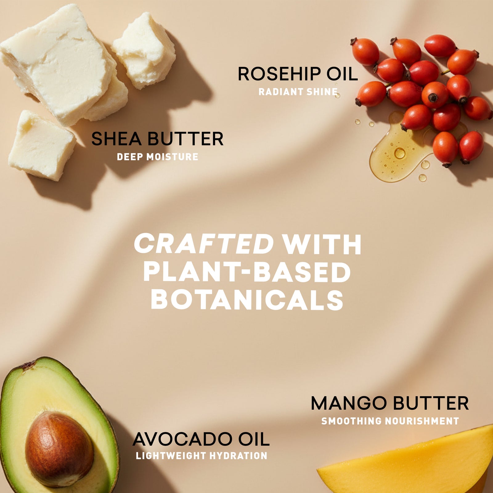 Cosmetic ingredients with text on a beige background