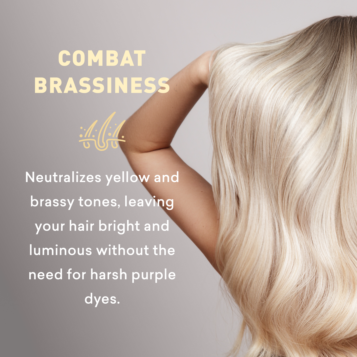 Person with blonde hair against a gray background with text about combat brassiness.