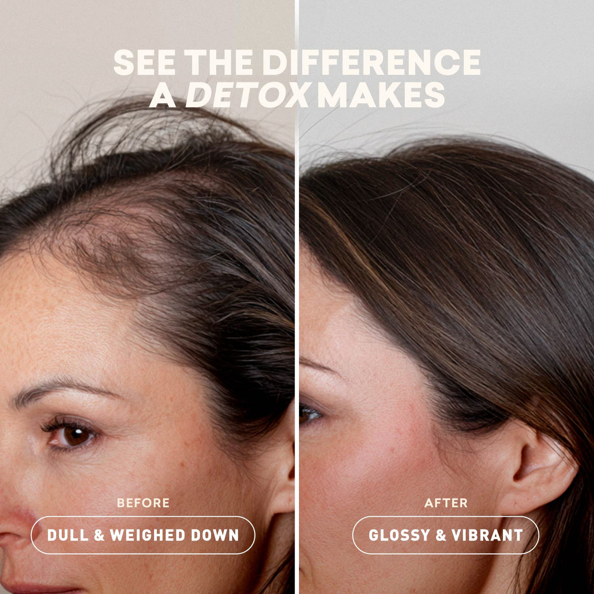 Before and after comparison showing hair with and without build-up
