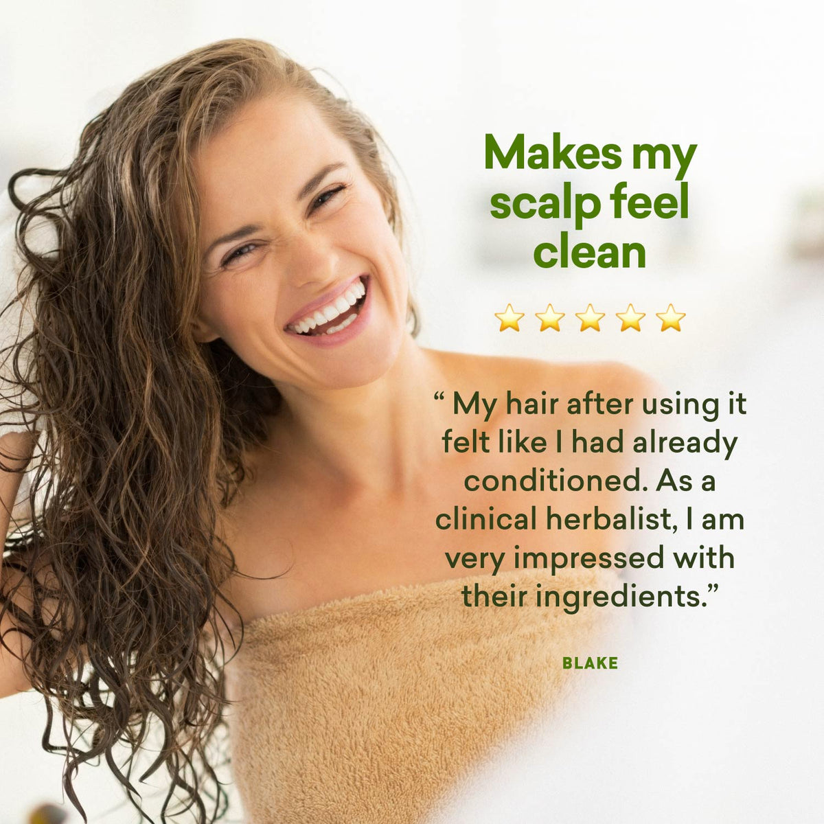 Customer testimonial about the scalp clarifying rinse experience
