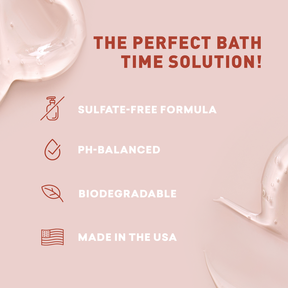 Product packaging with text highlighting features on a pink background