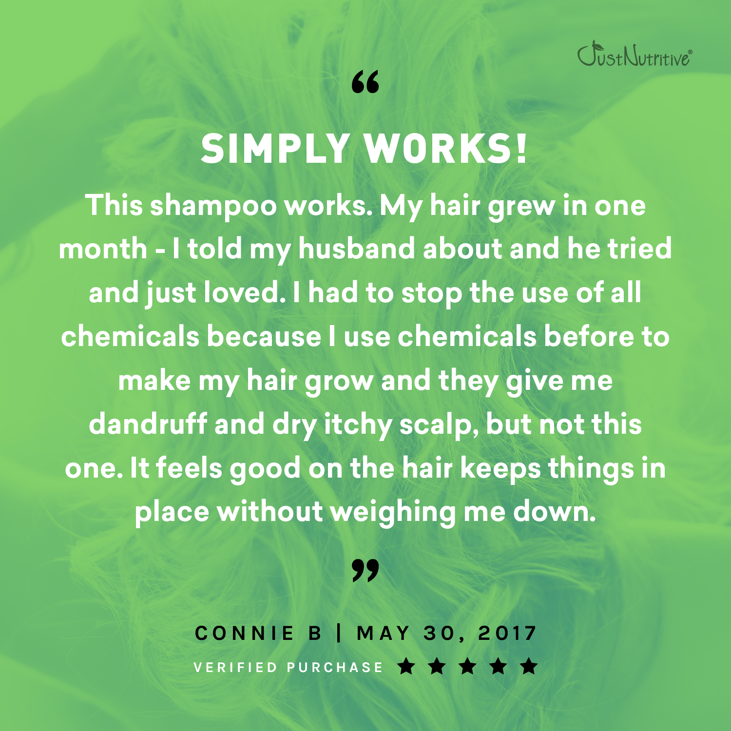 Product review with text on a green background