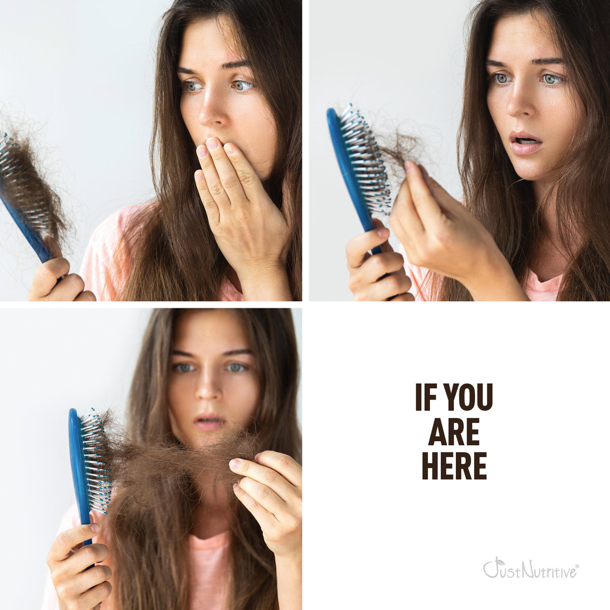 Woman with hair issues holding a brush and looking surprised, with text 'IF YOU ARE HERE' and 'Ouidah Nantes' branding.