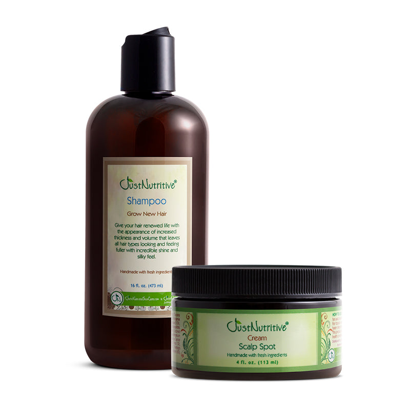 Oust Nutritive shampoo bottle and cream jar on a white background