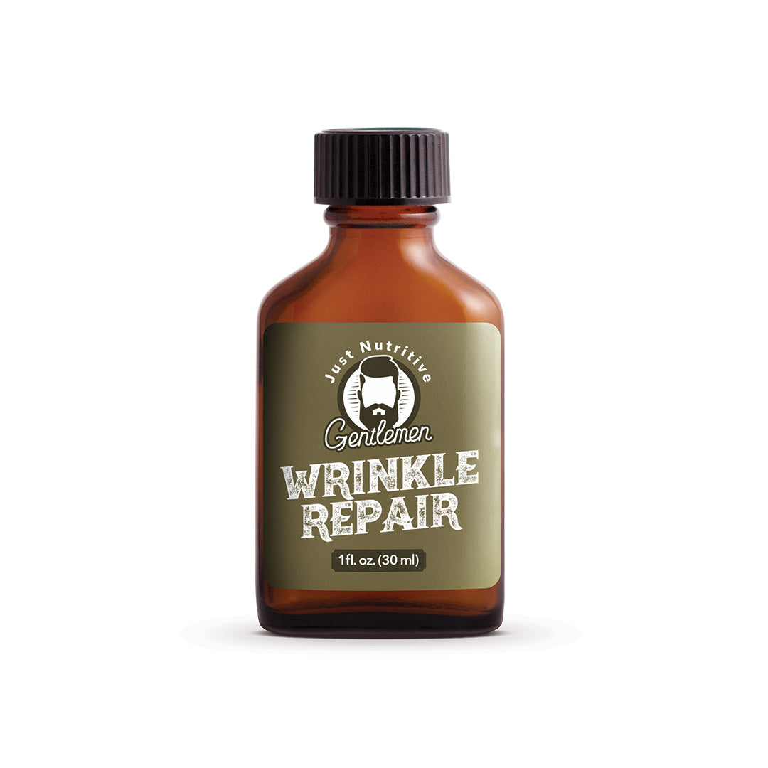 Amber bottle labeled 'Wrinkle Repair' on a white background