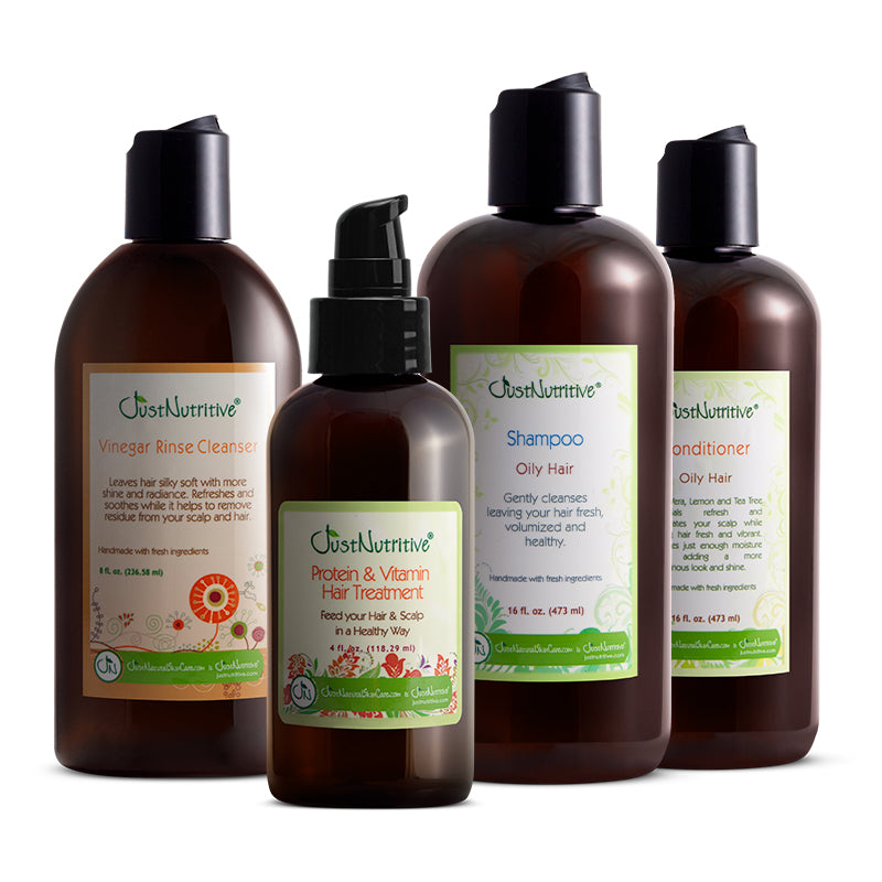 Set of OustNurtive hair care products including shampoo, conditioner, and cleanser on a white background.