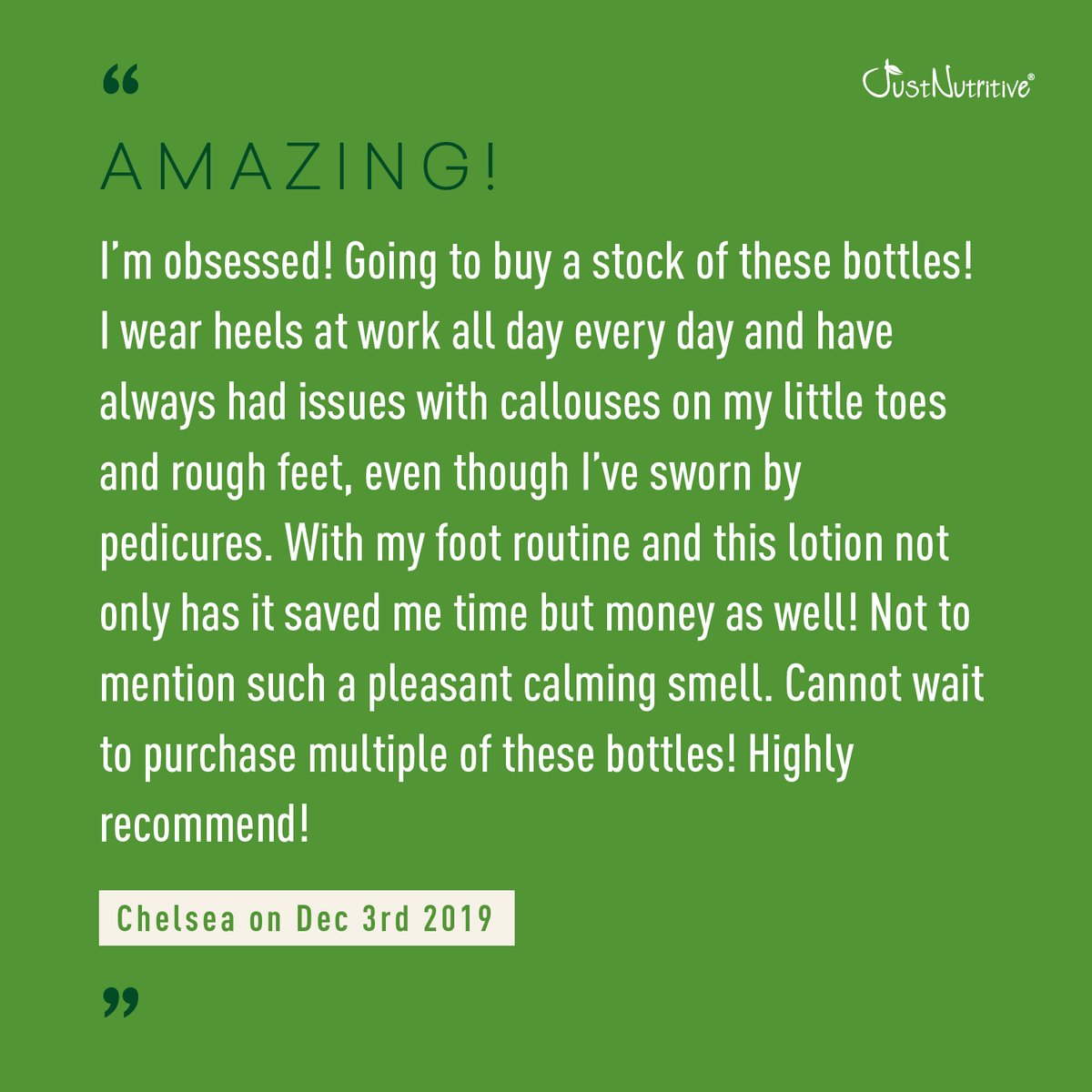 Product review on a green background with 'Just Nutritive' branding.