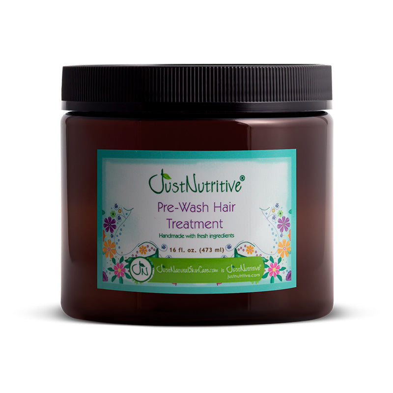Jar of Just Nutritive pre-wash hair treatment on a white background