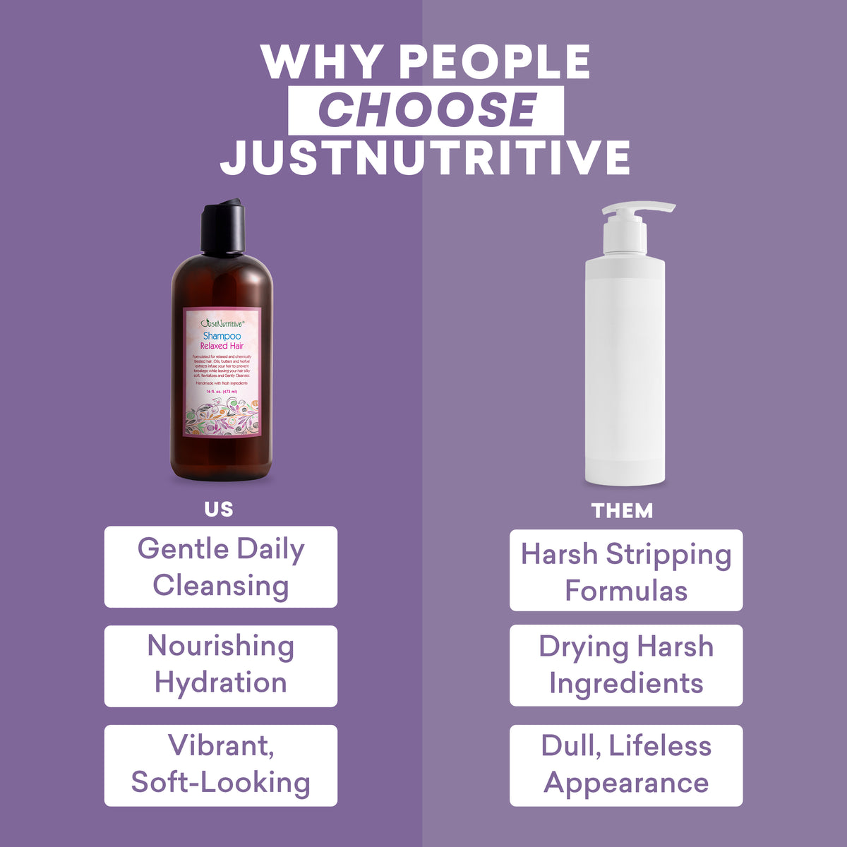 Comparison of JustNutritive products with other options on a purple background