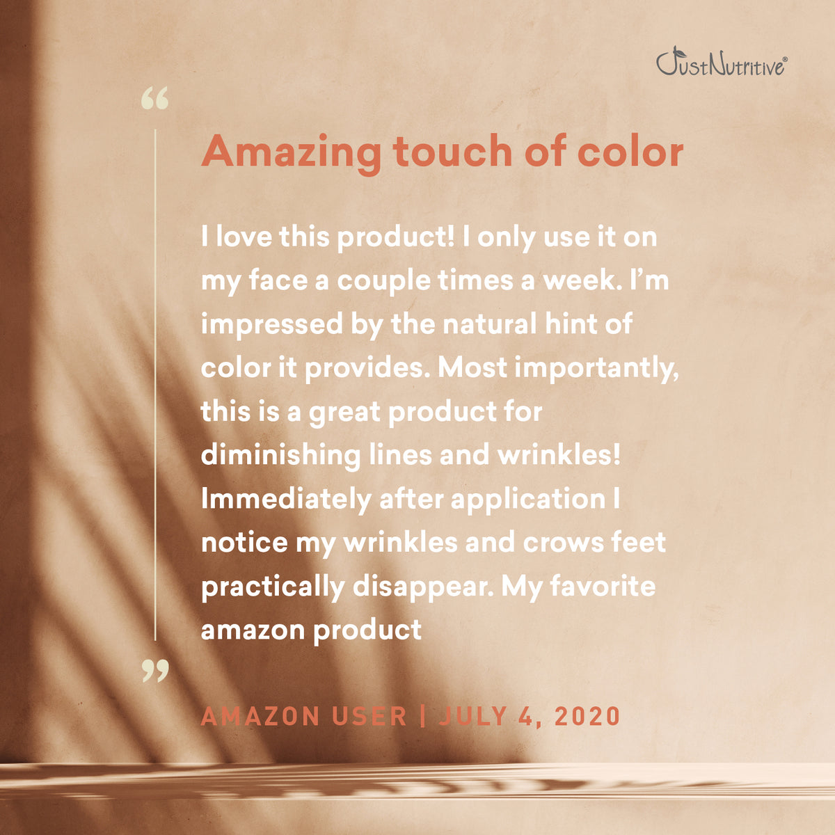Product review with a natural color swatch and 'Just Nutitive' branding.