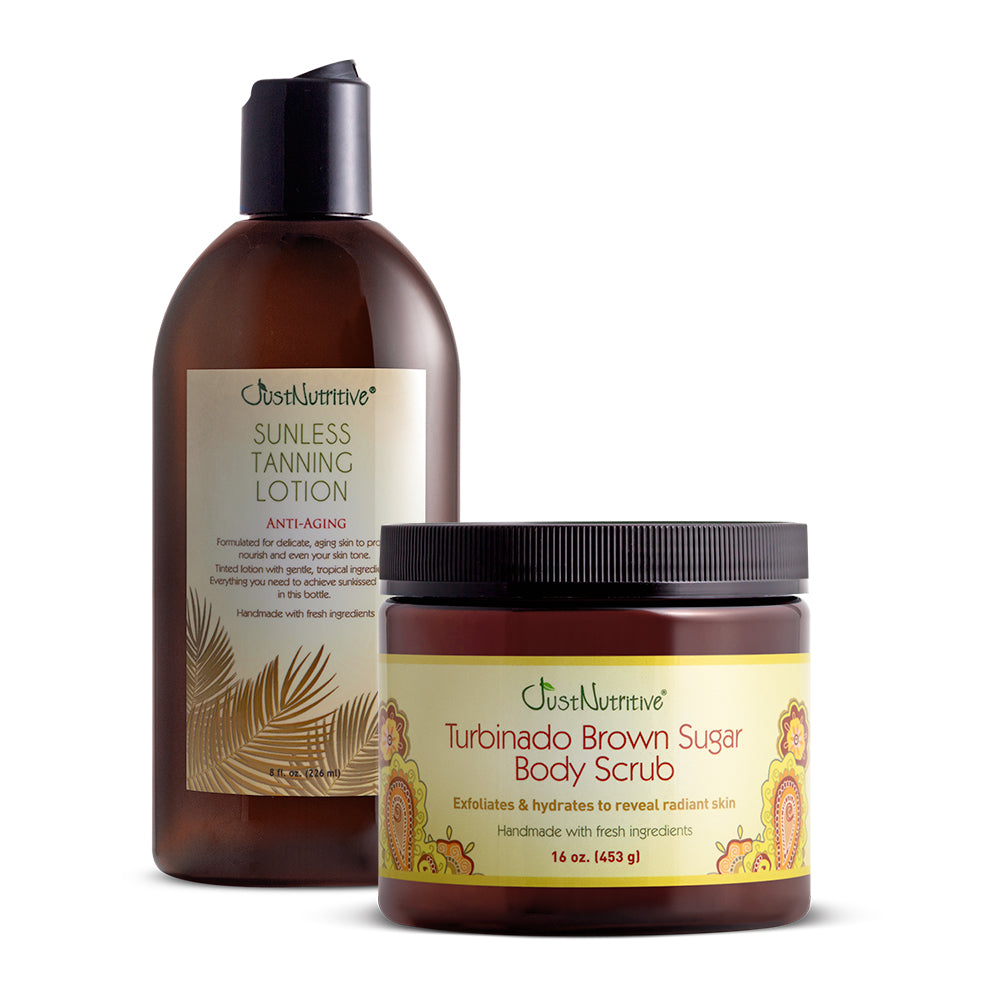Sunless Tanning Anti-Aging & Turbinado Brown Sugar Body Scrub Duo