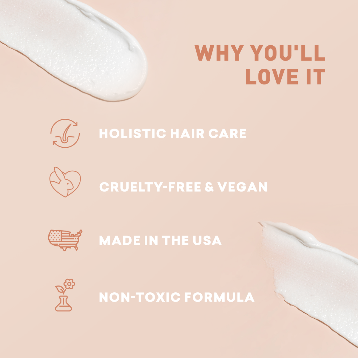 Product packaging with text highlighting features on a pink background