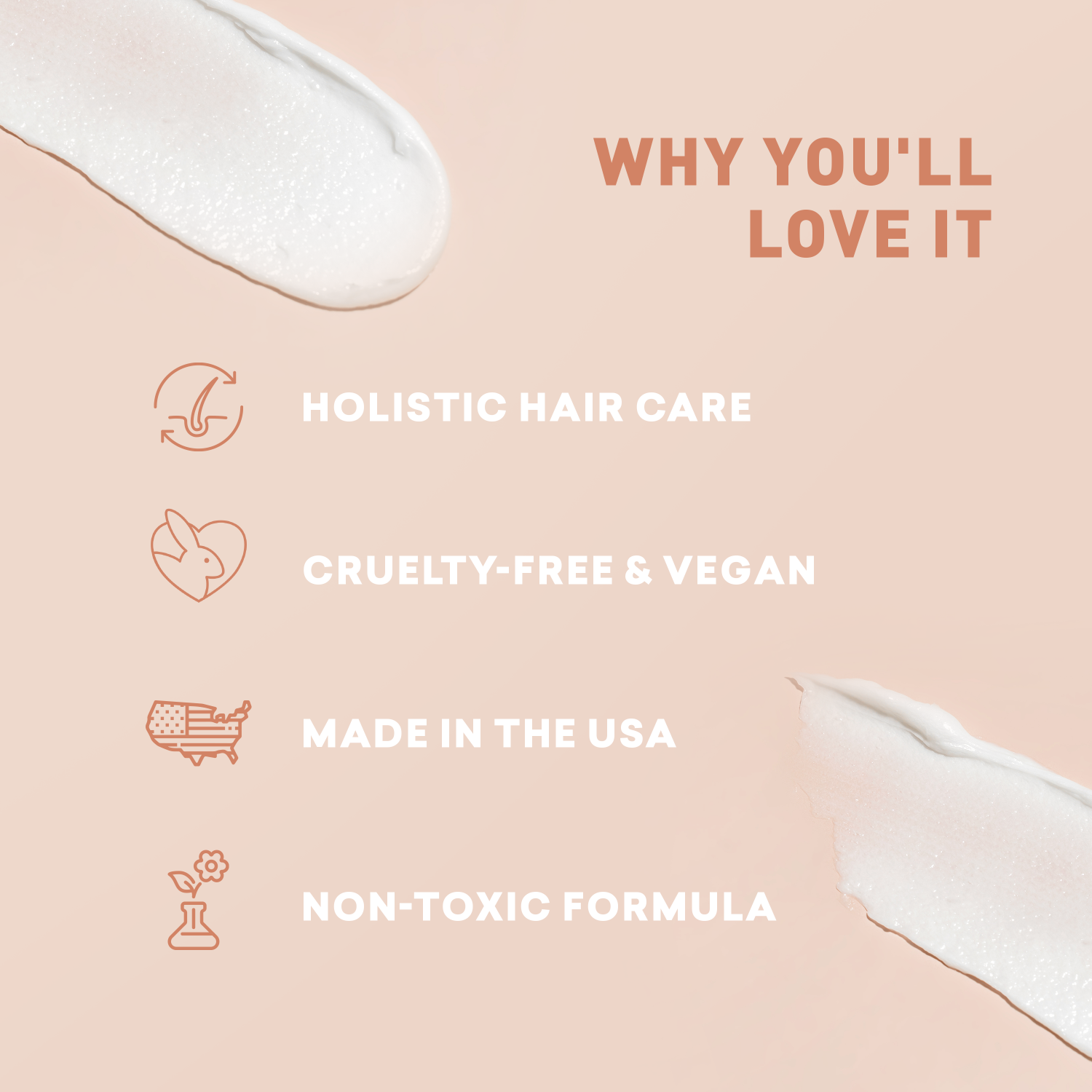 Product packaging with text highlighting features on a pink background