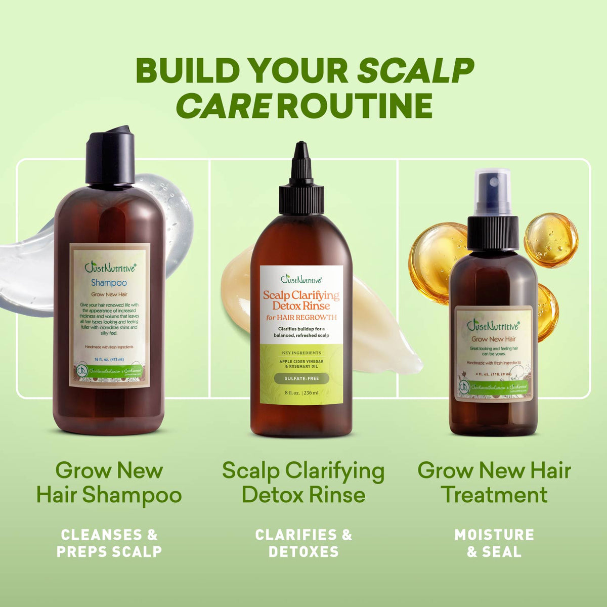 Three-step scalp care routine featuring the clarifying detox rinse