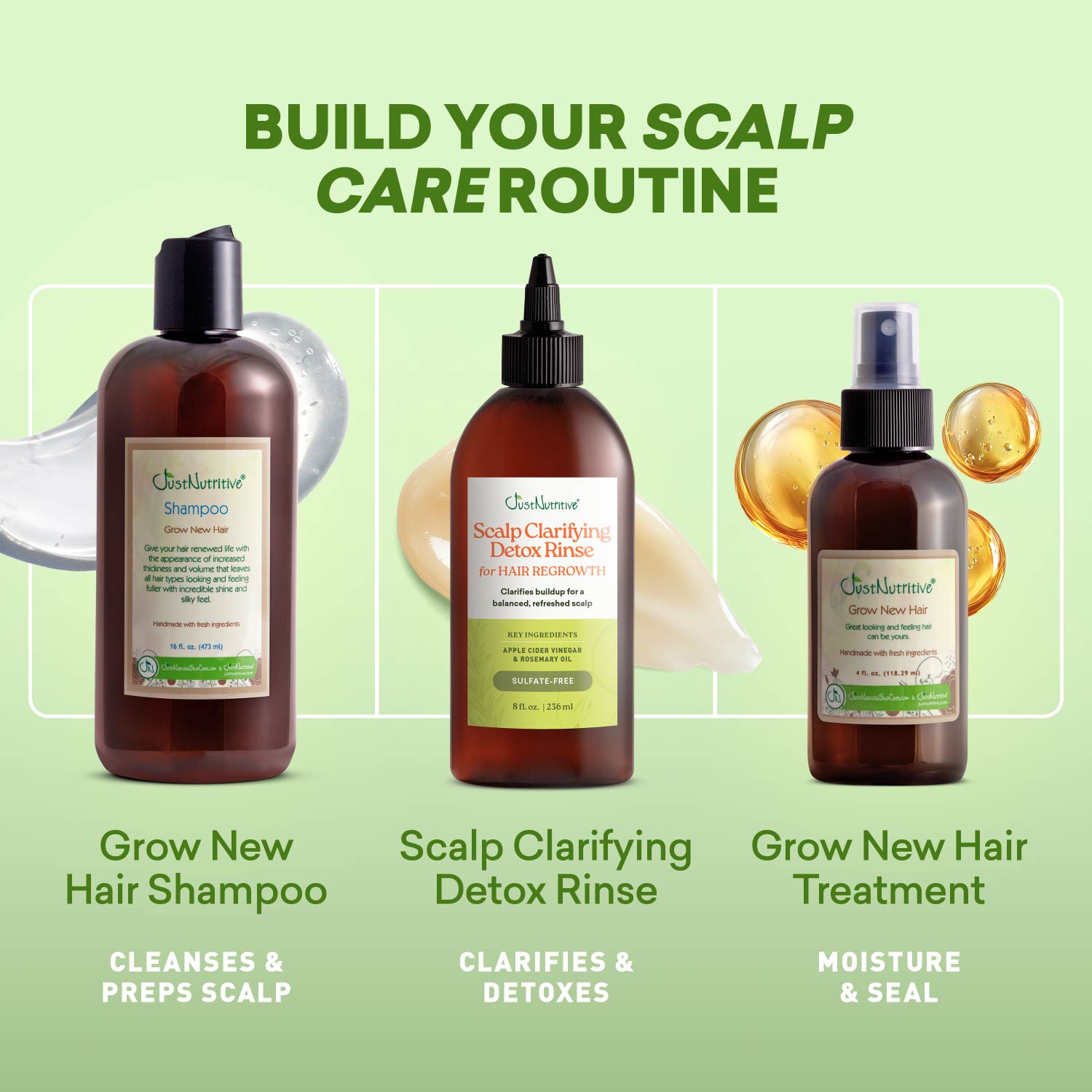 Three-step scalp care routine featuring the clarifying detox rinse