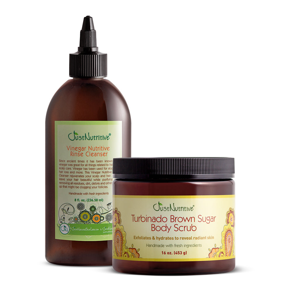 Turbinado Brown Sugar Body Scrub & Vinegar Nutritive Rinse Cleanser Duo