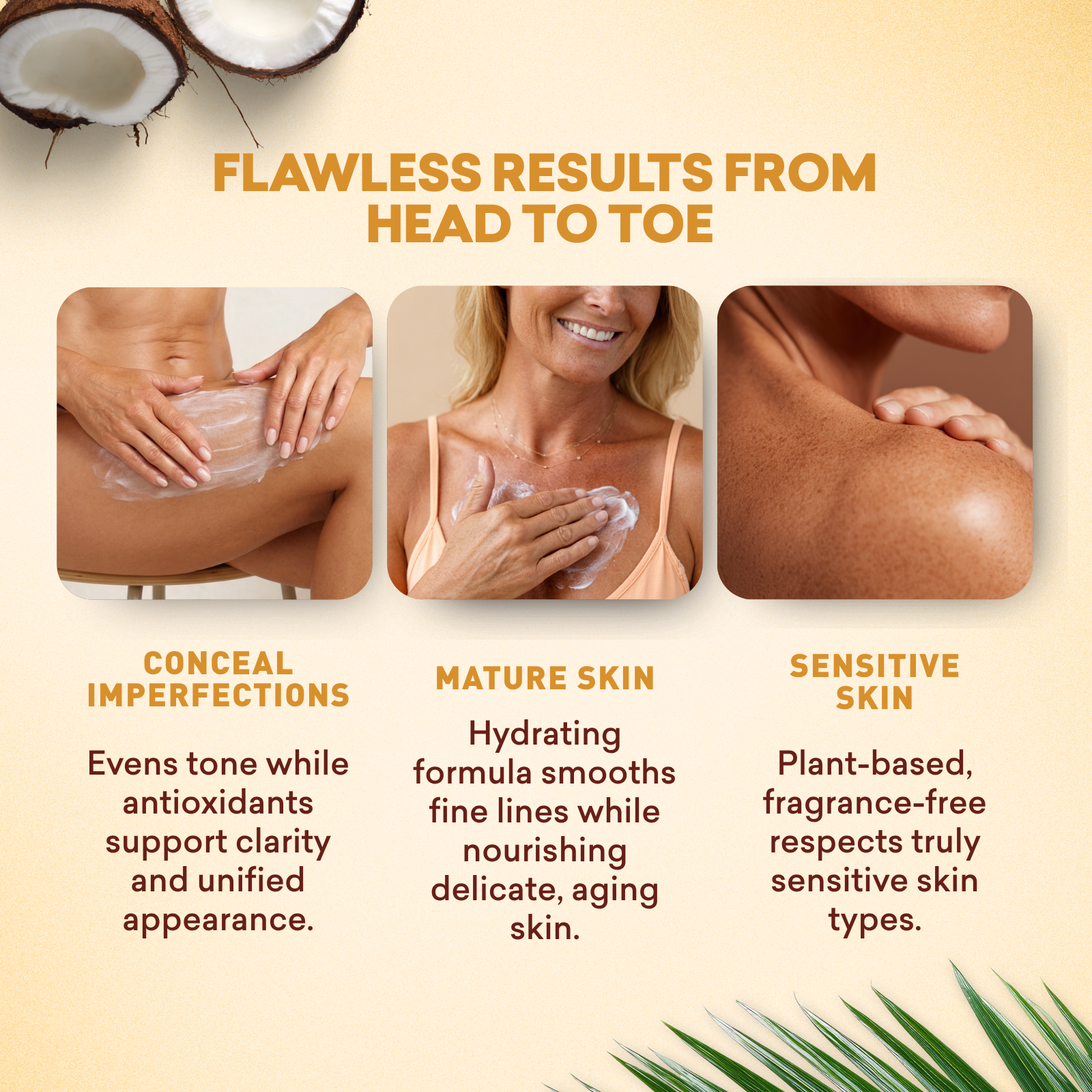 Advertisement for skin care products with images of skin care routines and text about product benefits.